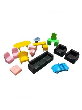 Vintage Plastic Dollhouse Furniture Miniature Couch Table Chair Toilet Desk